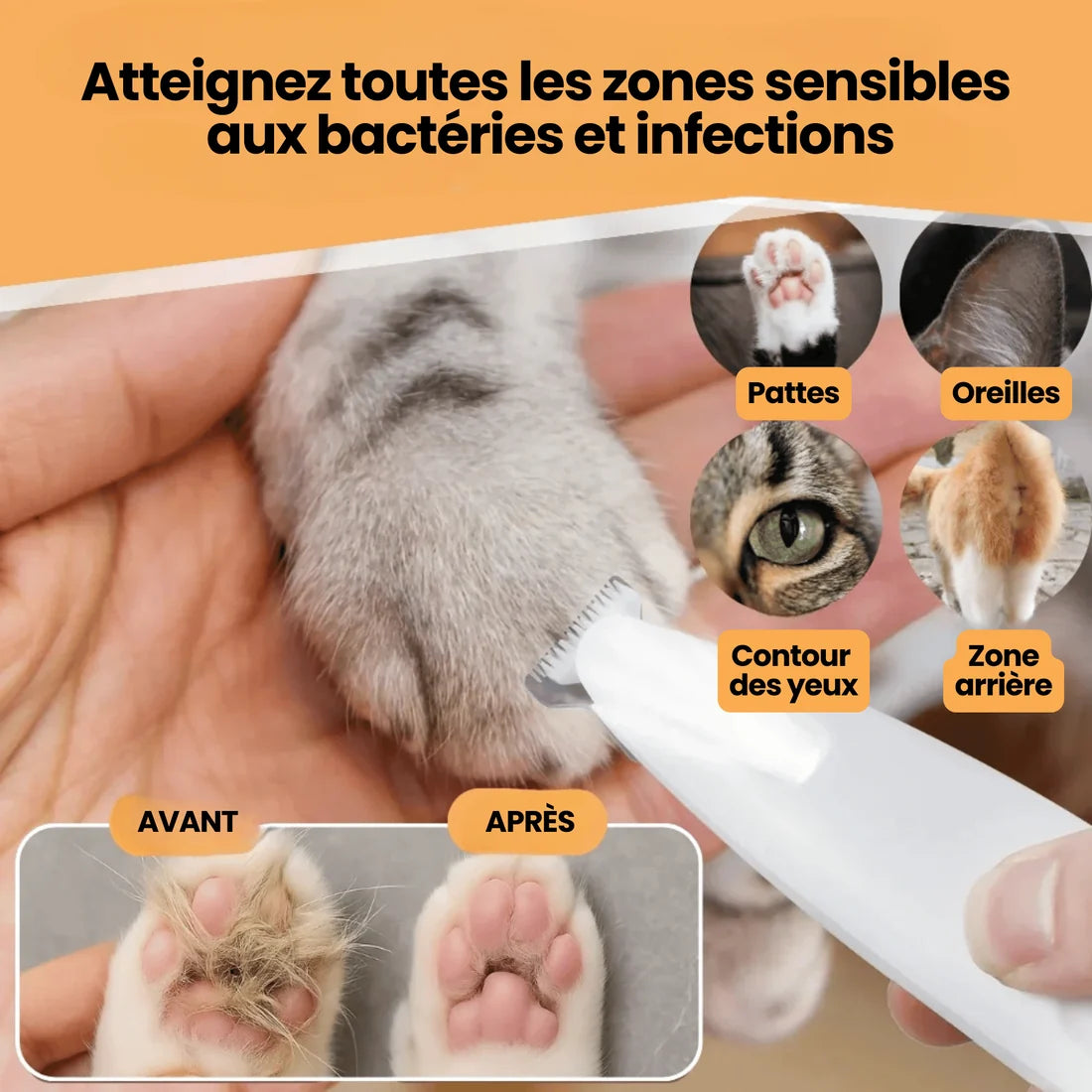 Tondeuse Silencieuse Anti-Nœuds — Pour Chat Poils Longs & Courts