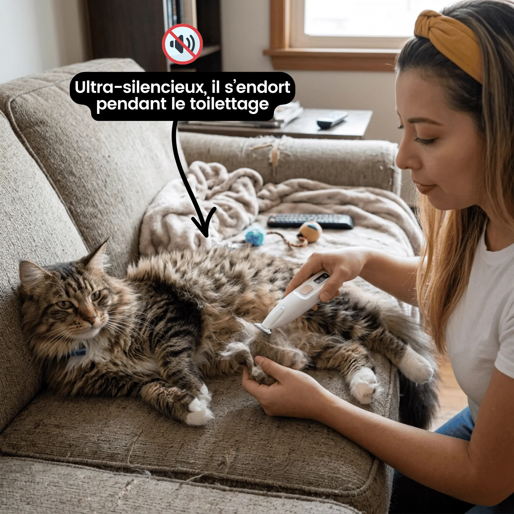 Tondeuse Silencieuse Anti-Nœuds — Pour Chat Poils Longs & Courts