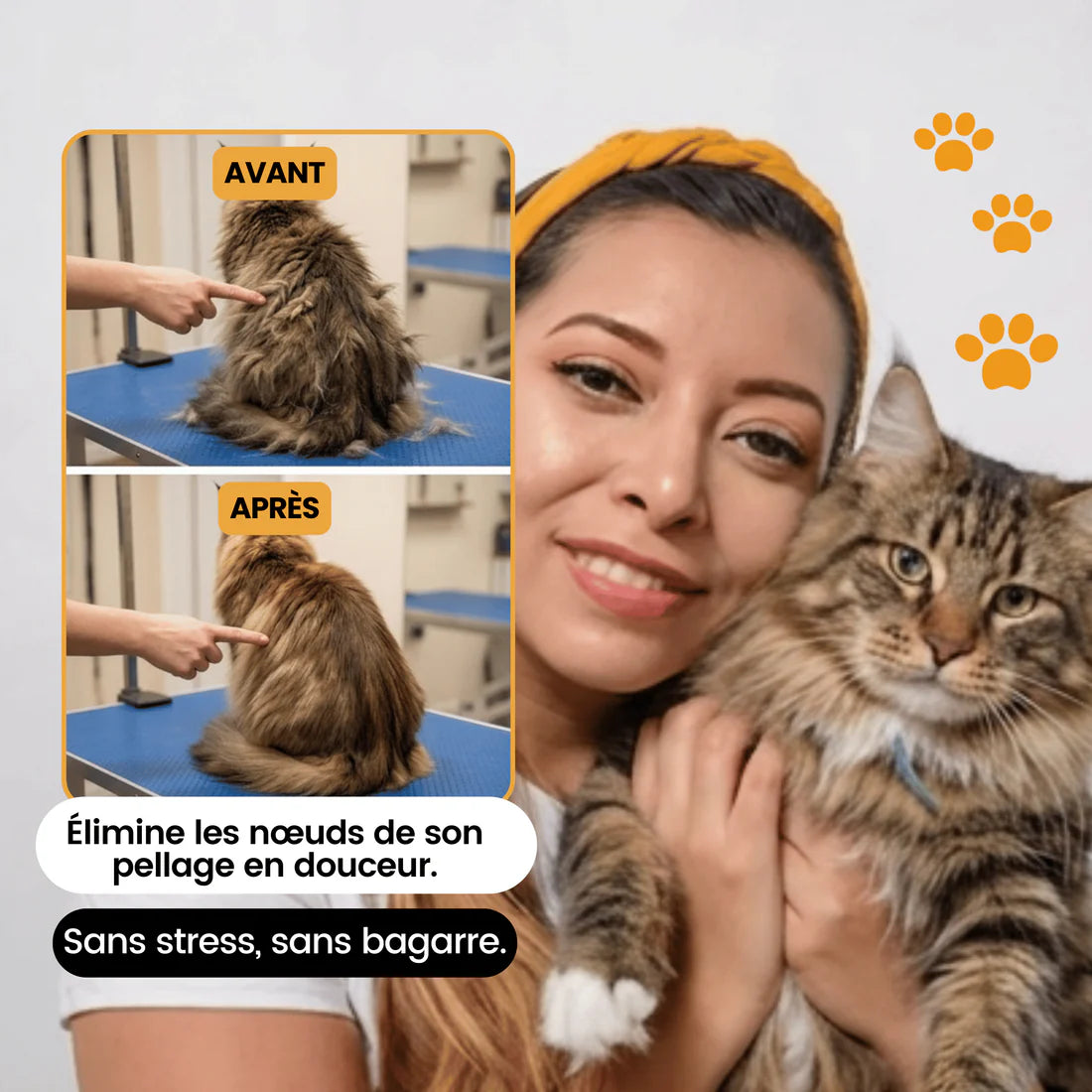 Tondeuse Silencieuse Anti-Nœuds — Pour Chat Poils Longs & Courts